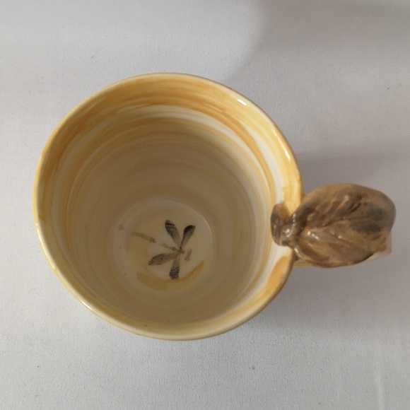Set of Two Studio Art Pottery Coffee / Tea Mugs, Large Purple & Yellow Dragonfly - Picture 2 of 9